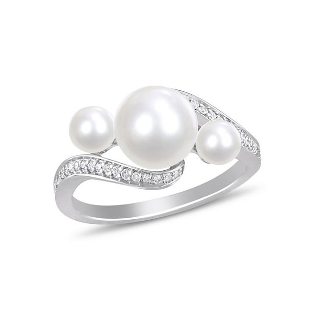 10k Solid Yellow Gold Freshwater Cultured Pearl & CZ V Shape High Polish Ring Jewelry 10k Solid Yellow Gold Freshwater Cultured Pearl & CZ V Shape High Polish Ring Jewelry